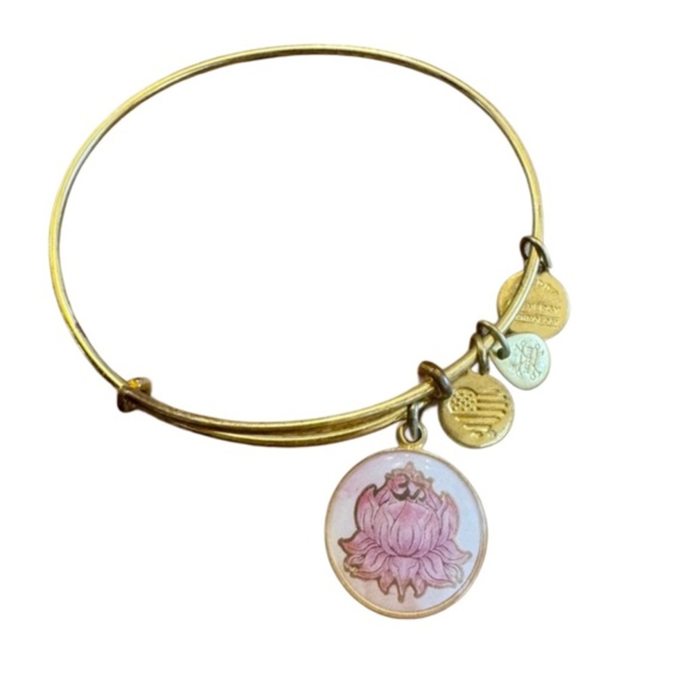 Alex and Ani Gold Bracelet with Pink Lotus Charm